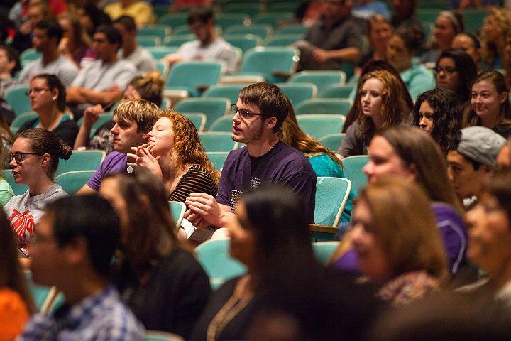 HSU students listen to speaker in auditorium